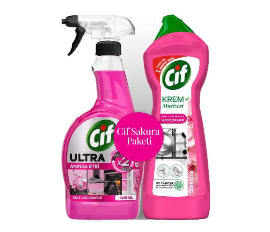 Cif Ultra Sakura Ovma Kremi 750 ml +Kir ve Yağ Sökücü Sprey 1025 ml.
